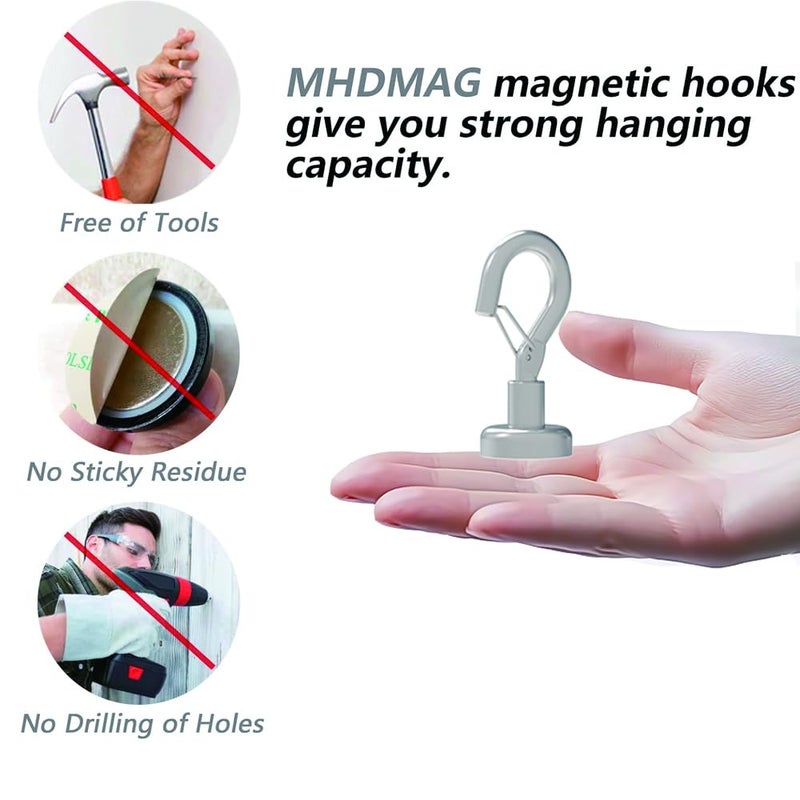 MHDMAG Magnetic Hooks Refrigerator, Cruise Ship Accessories,22 LBS Super Magnets with Neodymium Rare Earth for Hanging, Door Holder, Keys, Home, Office, Refrigerators, BBQ, Pack of 10 - Image 5